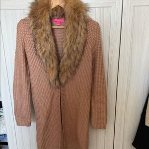 Lilly Pulitzer tan Cardigan with Faux Fur Collar